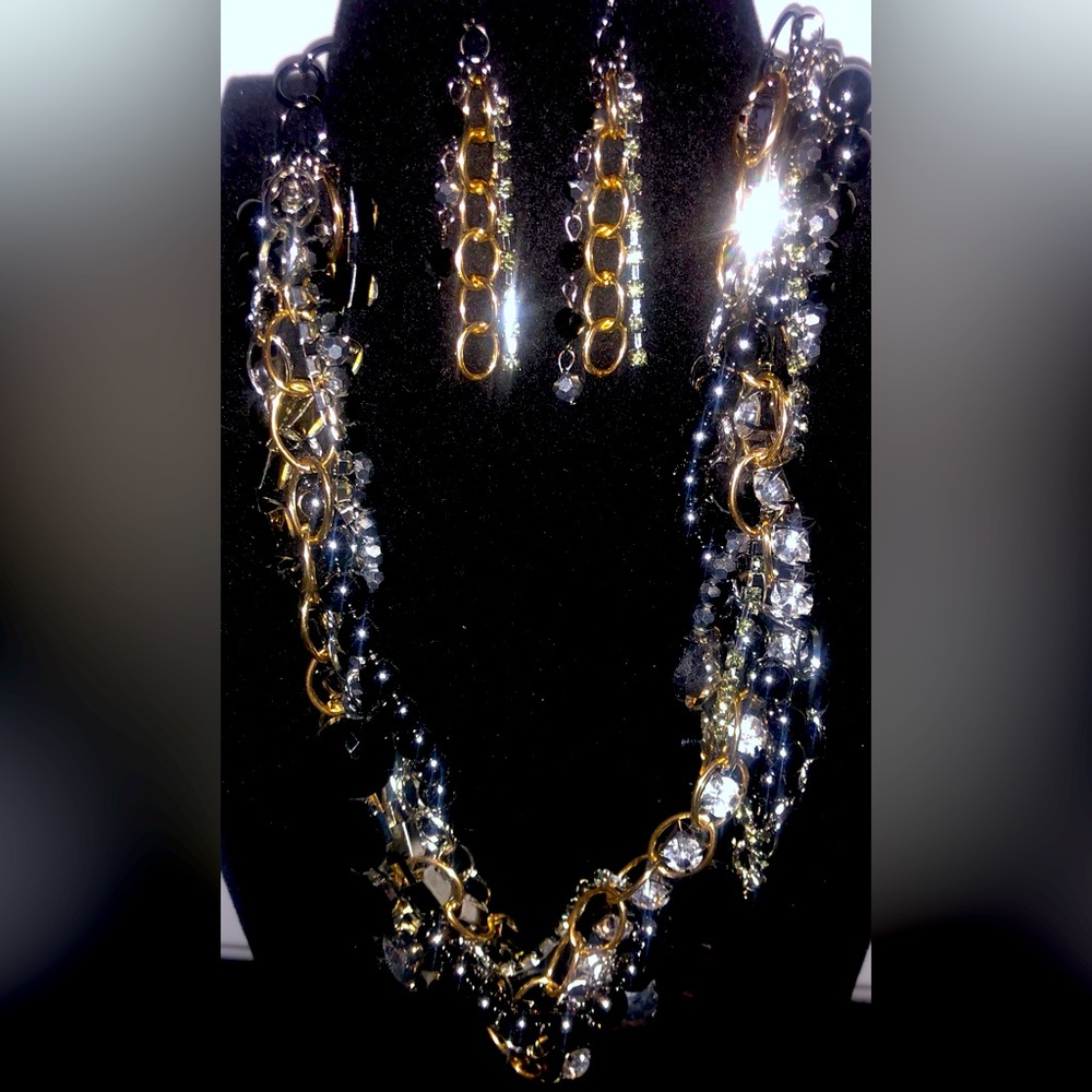 Heavy Multi Chain Necklace and Earring Set